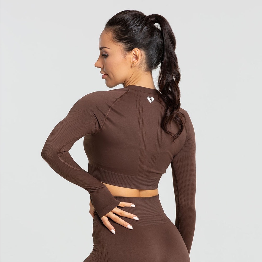 Women’s Best Move Seamless Long Sleeve Crop Top in Tan/Beige - Picture 2 of 5